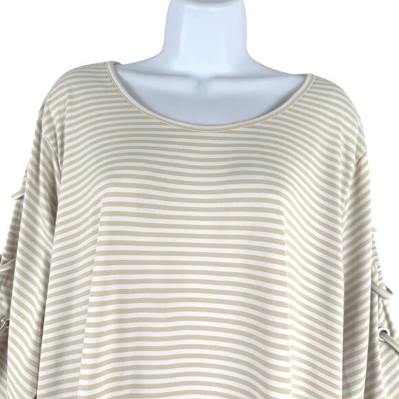 Lulu B Top 1X Striped Lace Up Sleeve Stretch 3/4 Sleeve Nylon Spandex TP-3203 - Picture 4 of 10